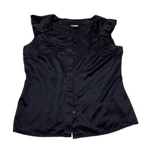 Worthington | Sleeveless Black Blouse Size Large Button Front Shoulder